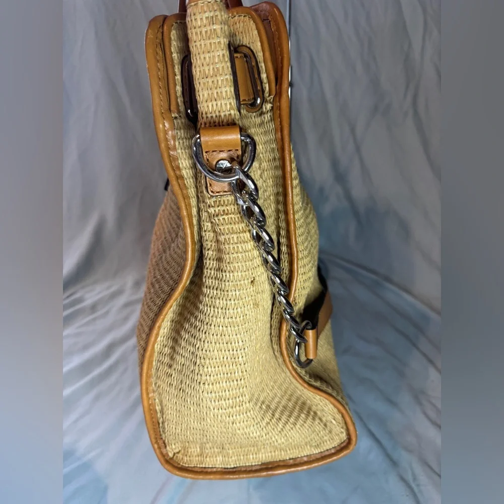 Michael Kors Straw Hamilton Tote Large Tan Leather Trim Satchel - Picture 5 of 10